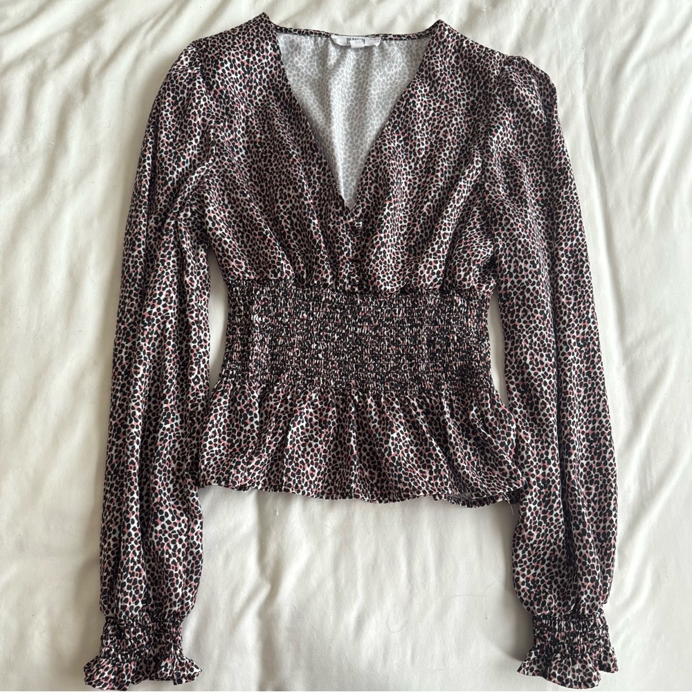 Cheetah Print Peplum Long Sleeve Blouse - Picture 3 of 10